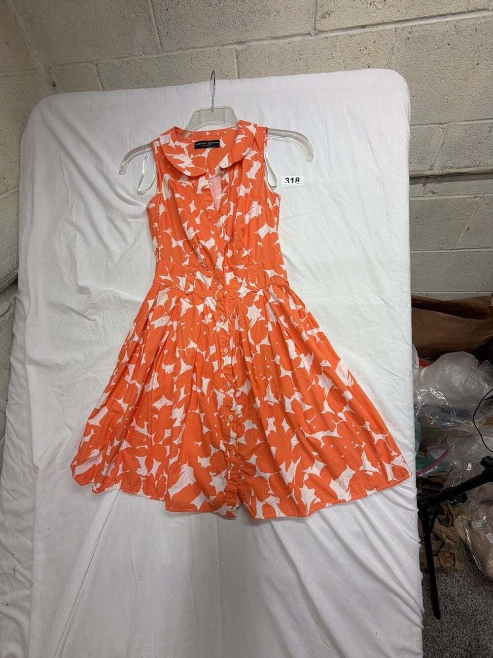 Dorothy Perkins Orange and White Floral Sleeveless Button Front Dress Size 6